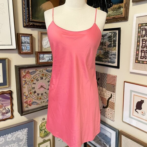 Natori Pink 100% Polyester Satin Chemise Slip Dress with Spaghetti Straps Size M - Picture 1 of 6
